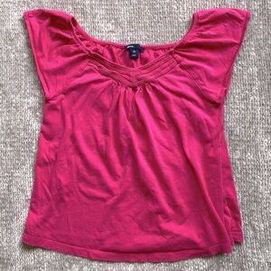 Hot Pink, Fuchsia Peasant Top Style T-Shirt, Bright, Classic, 100% Cotton, L(10)
